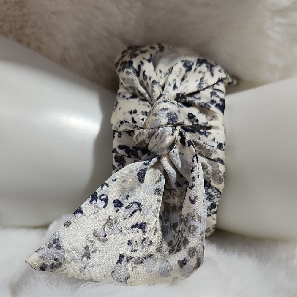 Satin Fabric Wrapped SNAKE SKIN Print Blue Gray Ivory Hinged Bracelet